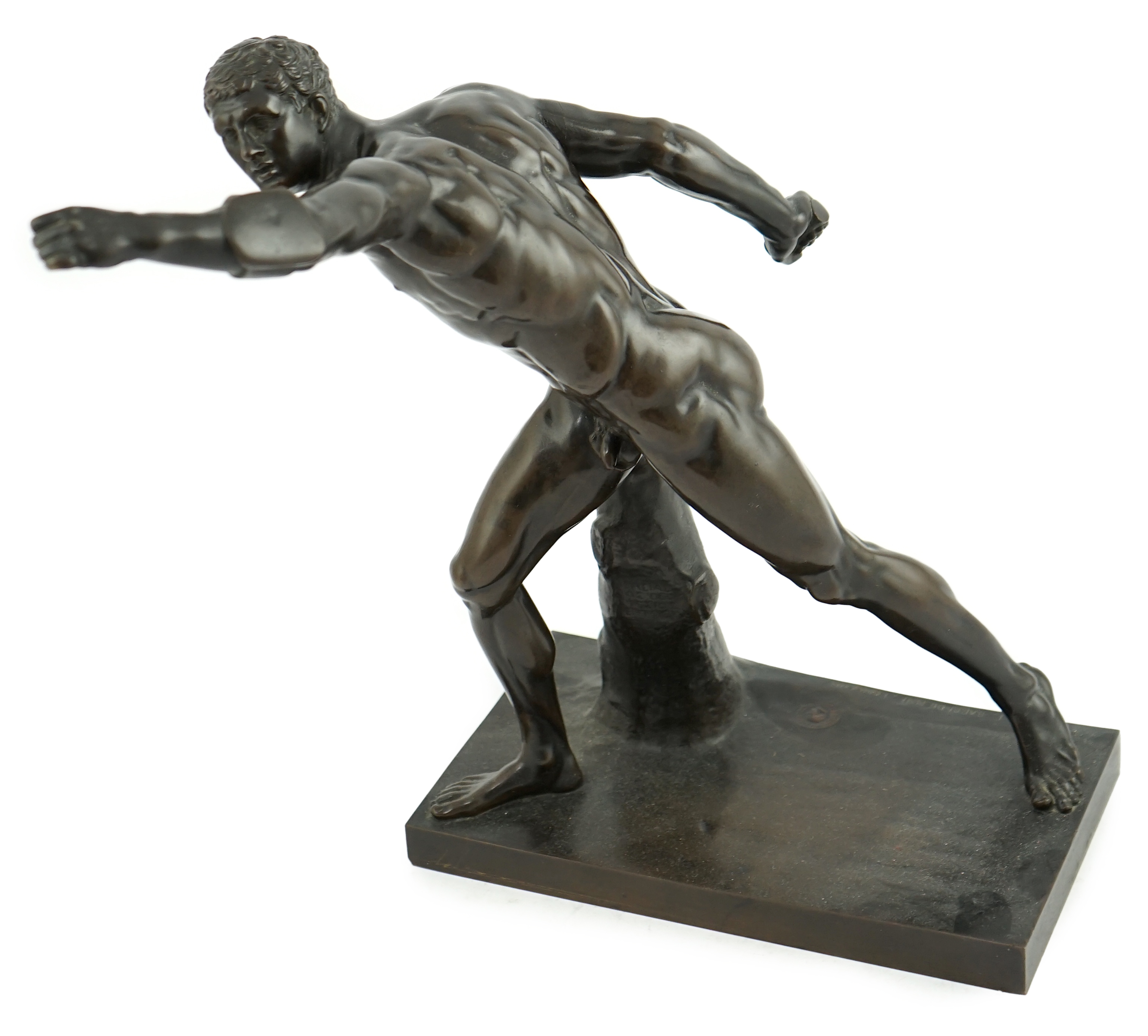 A late 19th century French patinated bronze model of the Borghese Gladiator, after the Antique